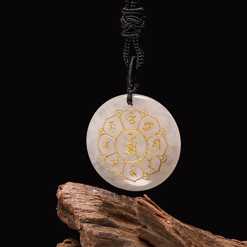 Wear FengShui Om Mani Padme Hum Natural Various Crystal Black Obsidian Strength Necklace Pendant