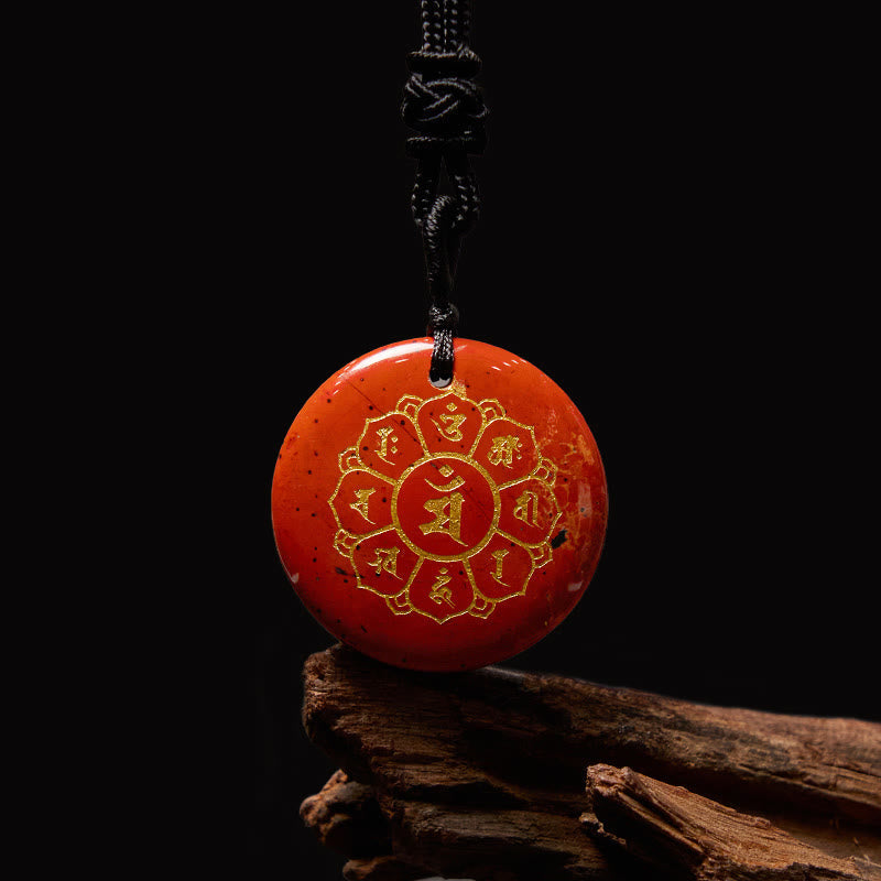 Wear FengShui Om Mani Padme Hum Natural Various Crystal Black Obsidian Strength Necklace Pendant