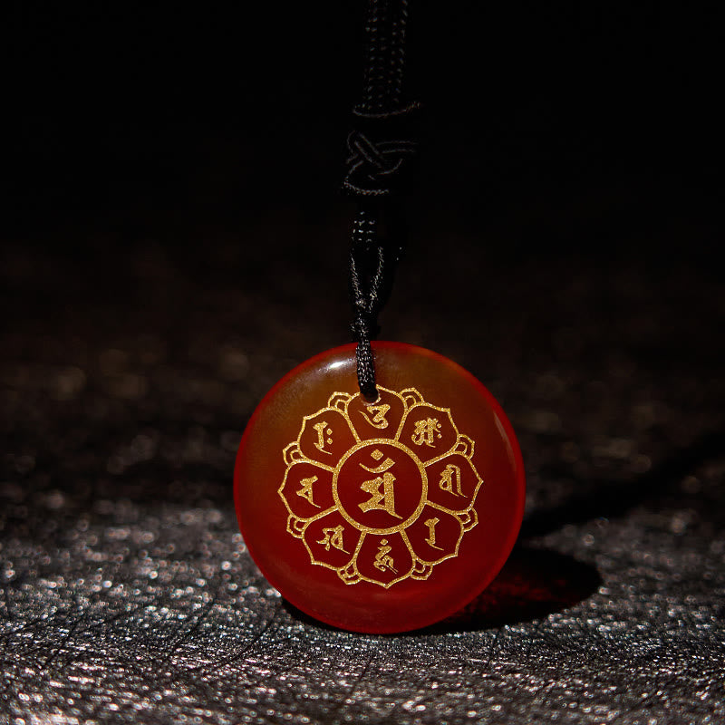 Wear FengShui Om Mani Padme Hum Natural Various Crystal Black Obsidian Strength Necklace Pendant