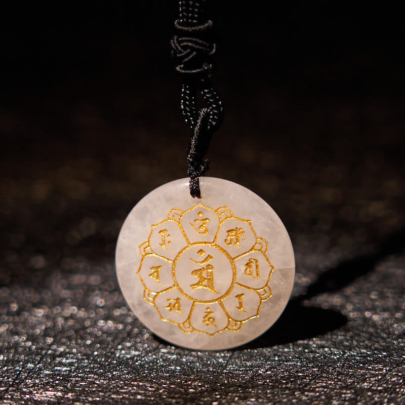 Wear FengShui Om Mani Padme Hum Natural Various Crystal Black Obsidian Strength Necklace Pendant