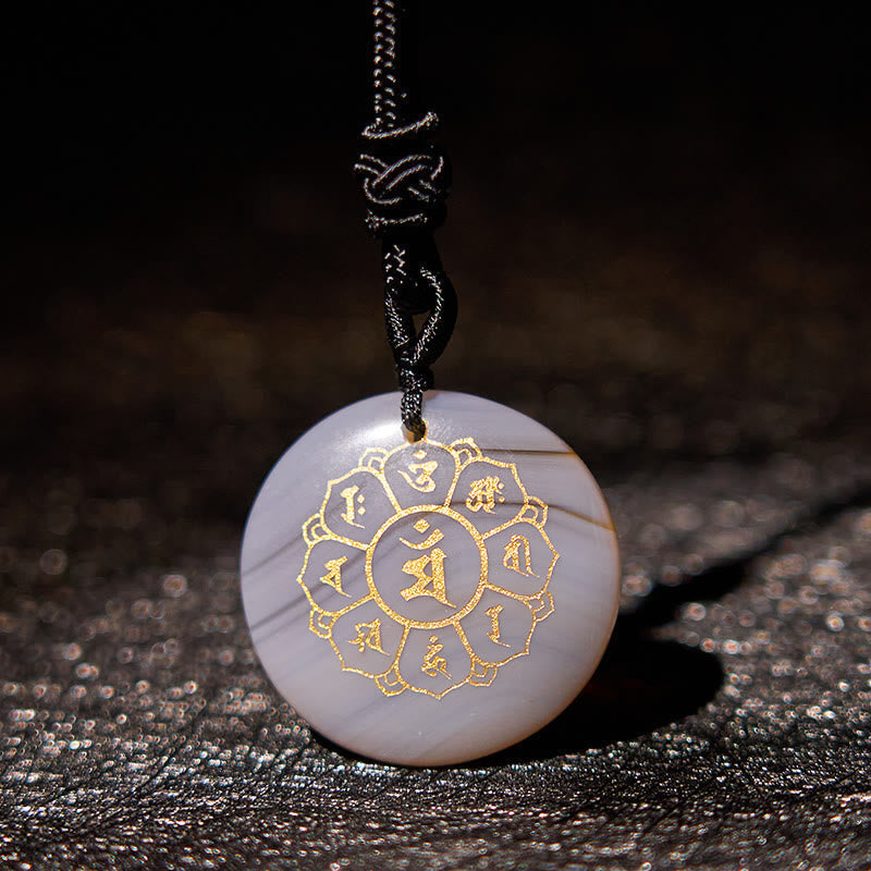 Wear FengShui Om Mani Padme Hum Natural Various Crystal Black Obsidian Strength Necklace Pendant