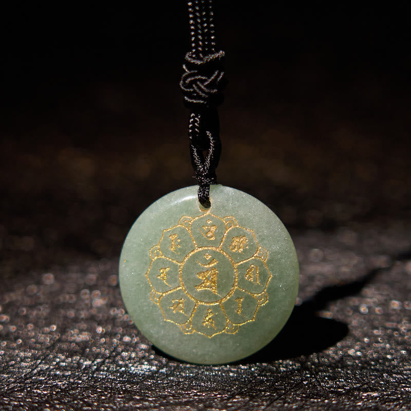 Wear FengShui Om Mani Padme Hum Natural Various Crystal Black Obsidian Strength Necklace Pendant