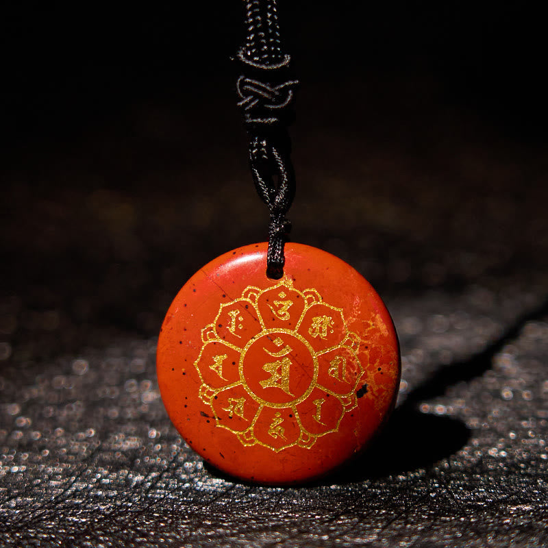 Wear FengShui Om Mani Padme Hum Natural Various Crystal Black Obsidian Strength Necklace Pendant