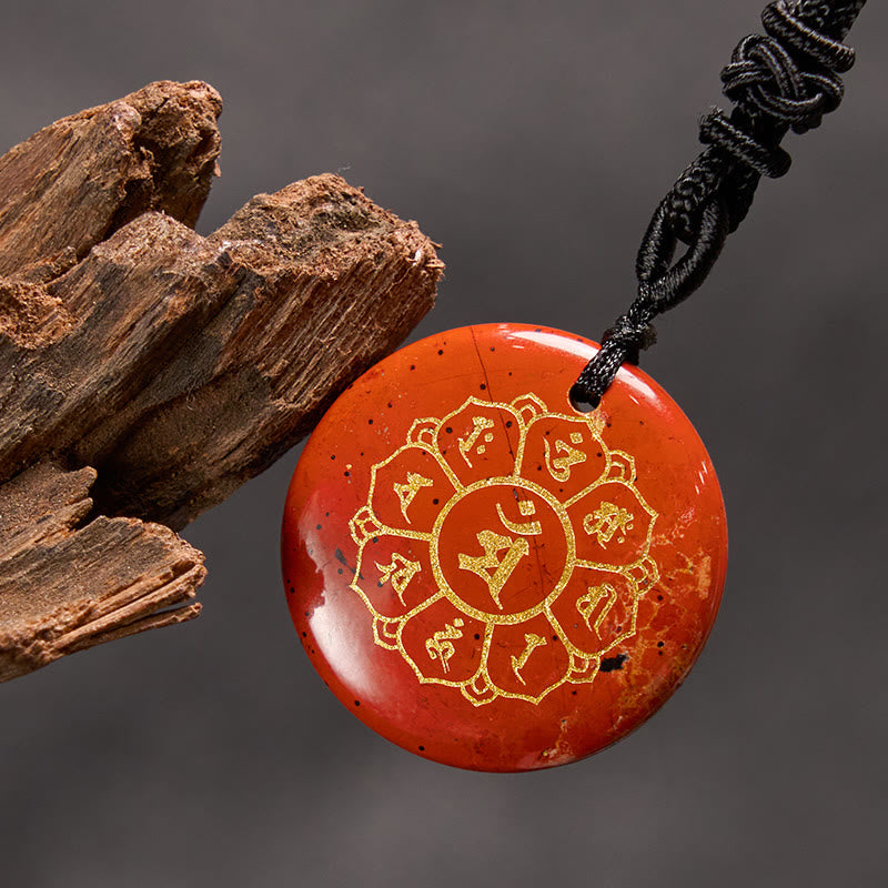 Wear FengShui Om Mani Padme Hum Natural Various Crystal Black Obsidian Strength Necklace Pendant