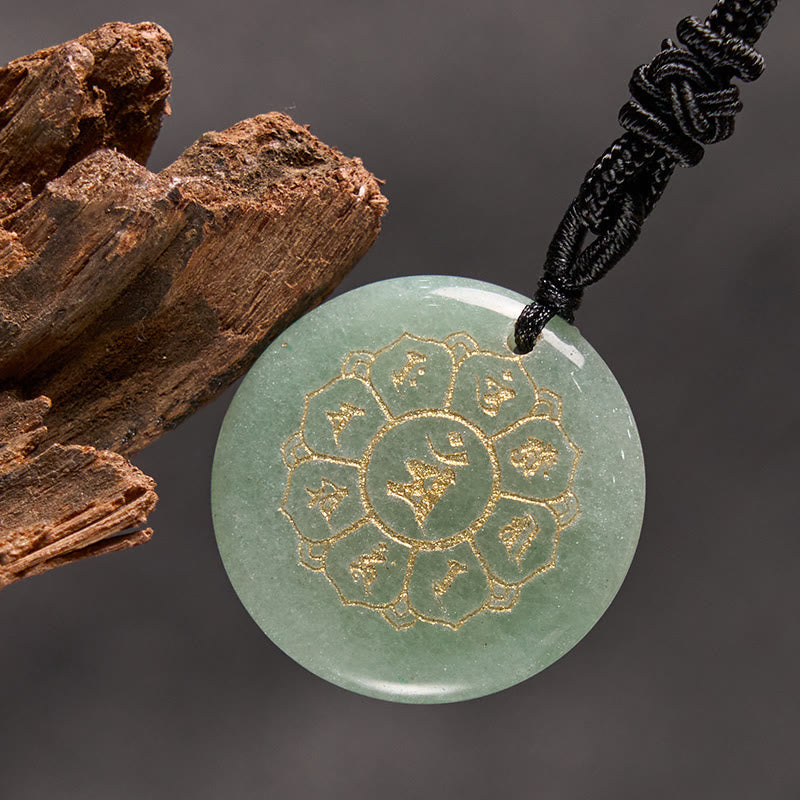 Wear FengShui Om Mani Padme Hum Natural Various Crystal Black Obsidian Strength Necklace Pendant