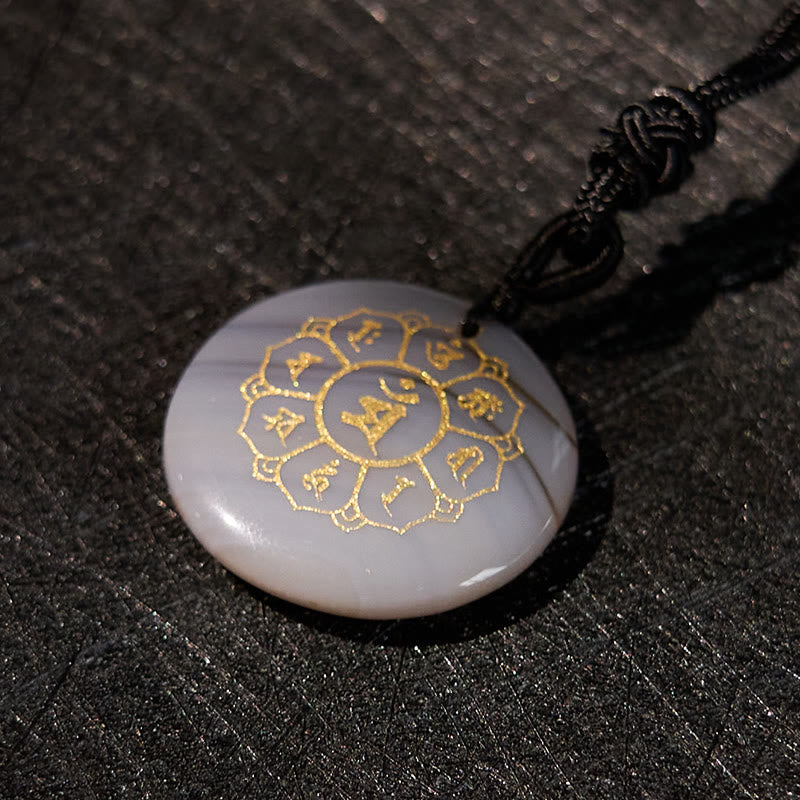 Wear FengShui Om Mani Padme Hum Natural Various Crystal Black Obsidian Strength Necklace Pendant