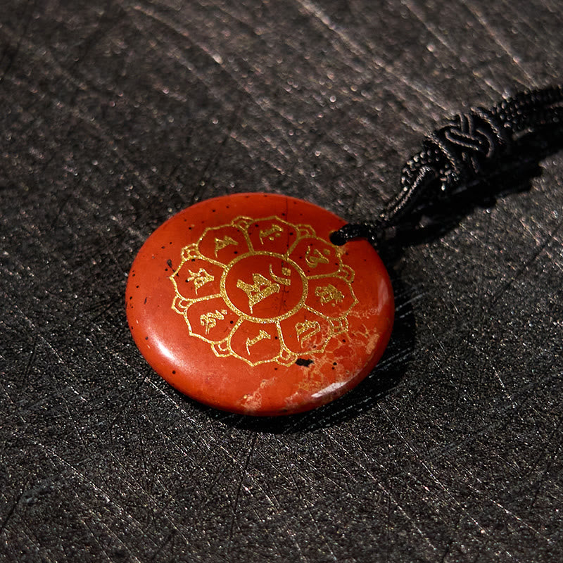 Wear FengShui Om Mani Padme Hum Natural Various Crystal Black Obsidian Strength Necklace Pendant