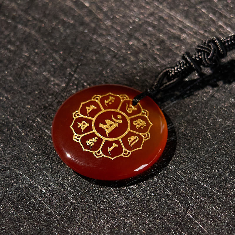 Wear FengShui Om Mani Padme Hum Natural Various Crystal Black Obsidian Strength Necklace Pendant