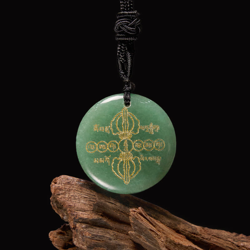 Wear FengShui Vajra Dorje Sanskrit Pattern Natural Various Crystal Black Obsidian Fulfilment Necklace Pendant