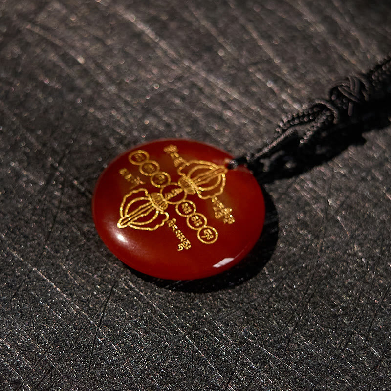 Wear FengShui Vajra Dorje Sanskrit Pattern Natural Various Crystal Black Obsidian Fulfilment Necklace Pendant