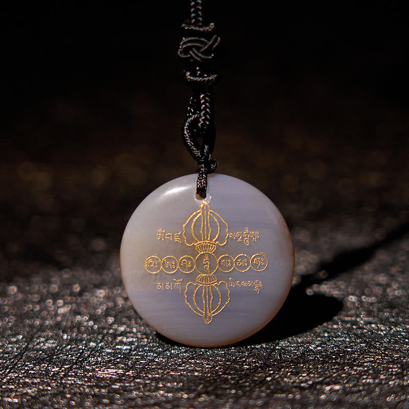 Wear FengShui Vajra Dorje Sanskrit Pattern Natural Various Crystal Black Obsidian Fulfilment Necklace Pendant