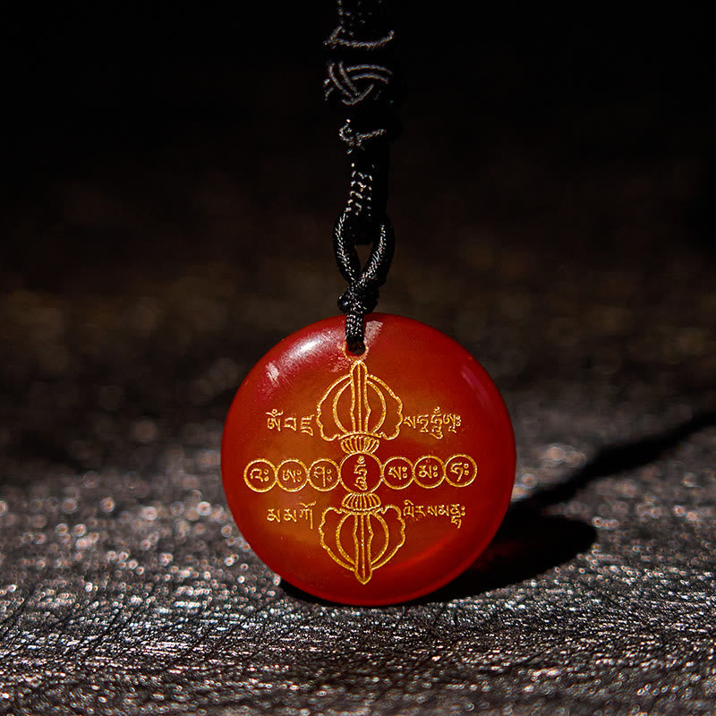 Wear FengShui Vajra Dorje Sanskrit Pattern Natural Various Crystal Black Obsidian Fulfilment Necklace Pendant