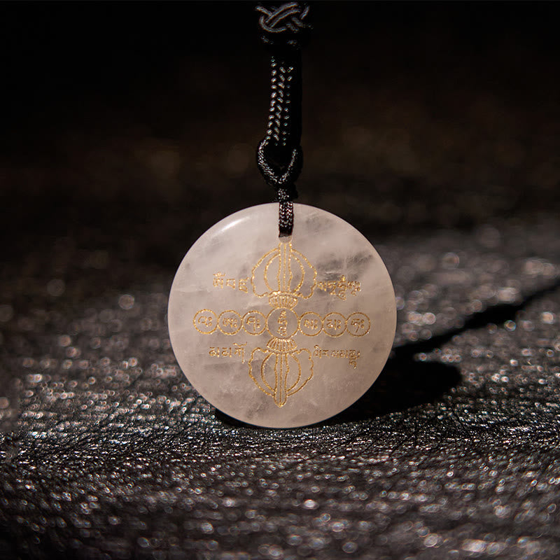 Wear FengShui Vajra Dorje Sanskrit Pattern Natural Various Crystal Black Obsidian Fulfilment Necklace Pendant