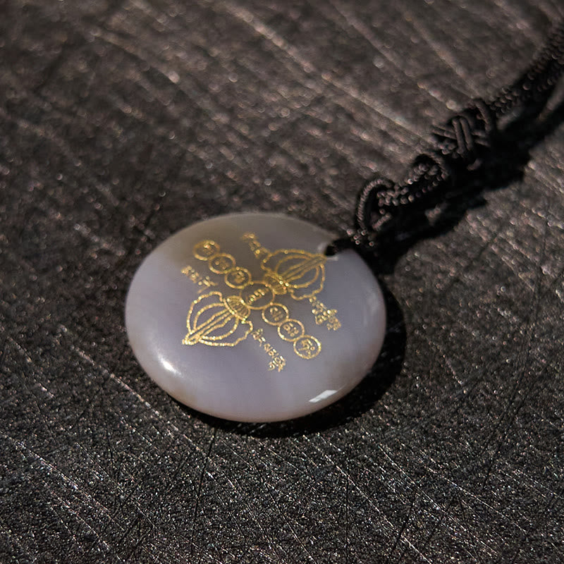 Wear FengShui Vajra Dorje Sanskrit Pattern Natural Various Crystal Black Obsidian Fulfilment Necklace Pendant