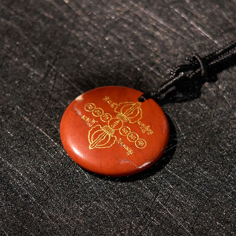 Wear FengShui Vajra Dorje Sanskrit Pattern Natural Various Crystal Black Obsidian Fulfilment Necklace Pendant