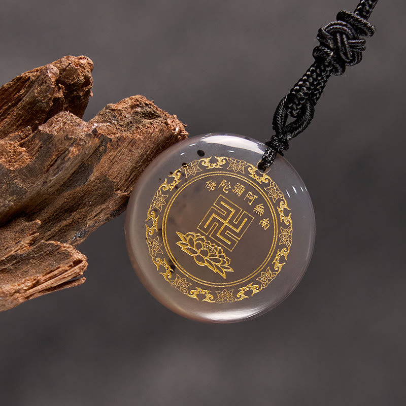 Wear FengShui Swastika Lotus Pattern Natural Various Crystal Black Obsidian Purification Necklace Pendant
