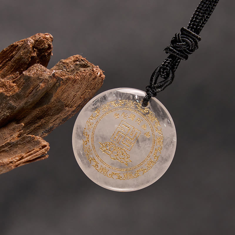 Wear FengShui Swastika Lotus Pattern Natural Various Crystal Black Obsidian Purification Necklace Pendant