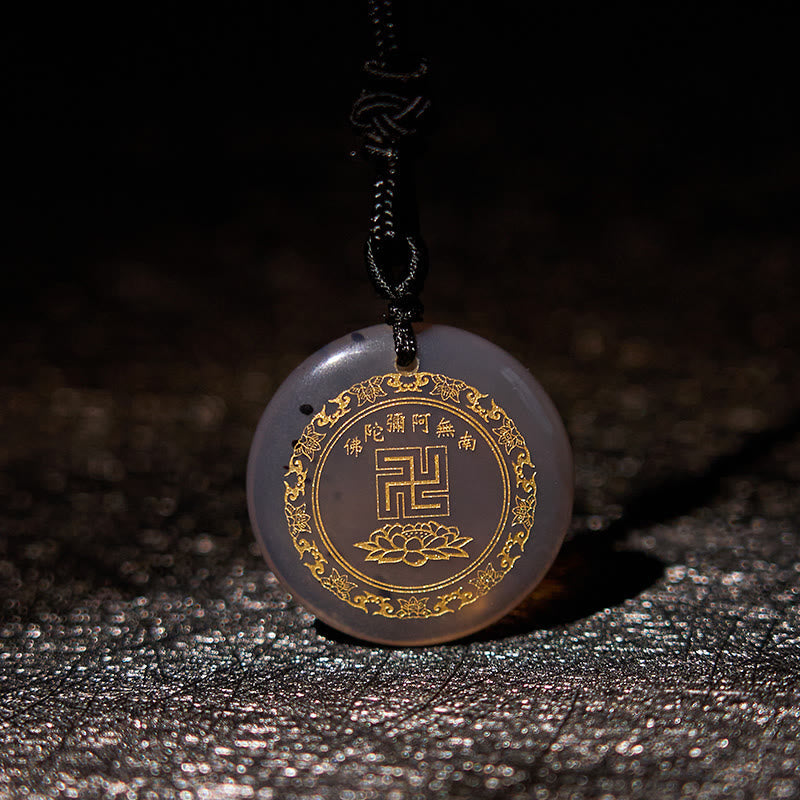 Wear FengShui Swastika Lotus Pattern Natural Various Crystal Black Obsidian Purification Necklace Pendant