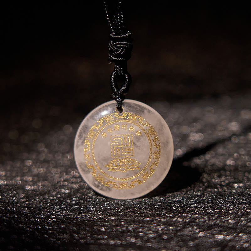 Wear FengShui Swastika Lotus Pattern Natural Various Crystal Black Obsidian Purification Necklace Pendant