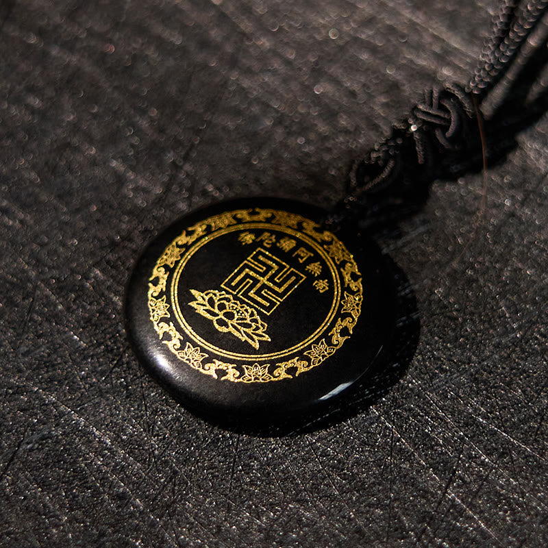 Wear FengShui Swastika Lotus Pattern Natural Various Crystal Black Obsidian Purification Necklace Pendant