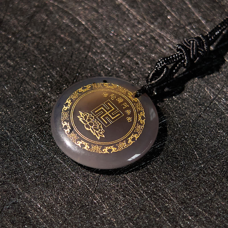 Wear FengShui Swastika Lotus Pattern Natural Various Crystal Black Obsidian Purification Necklace Pendant