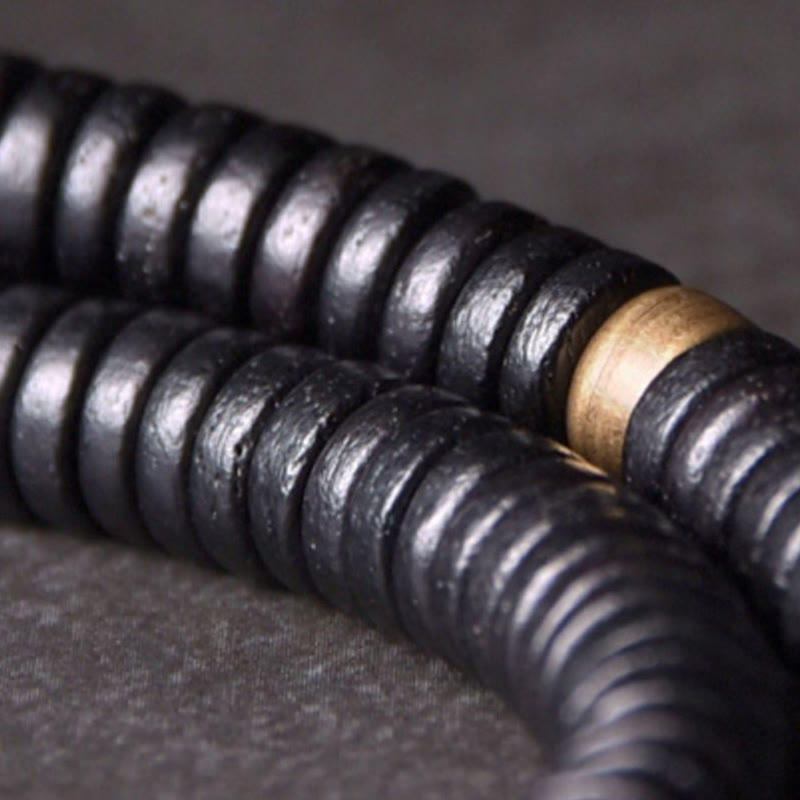 Wear FengShui Ebony Wood Copper Brass Balance Ball Cuboid Double Wrap Bracelet Necklace