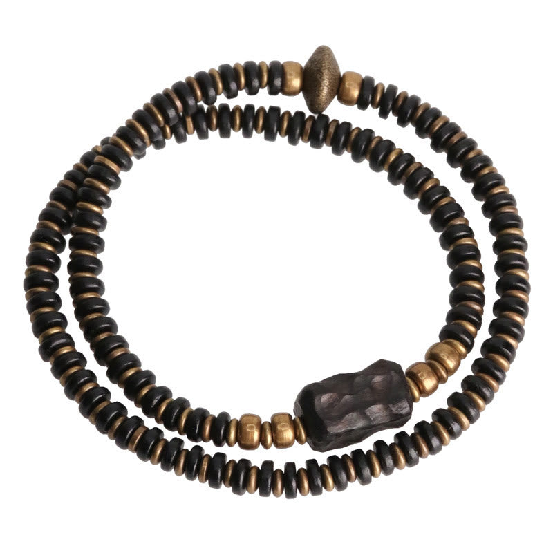 Wear FengShui Ebony Wood Green Sandalwood Copper Brass Calm Double Wrap Bracelet