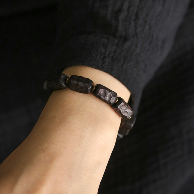 Wear FengShui Ebony Wood Copper Brass Circular Ring Peace Bracelet