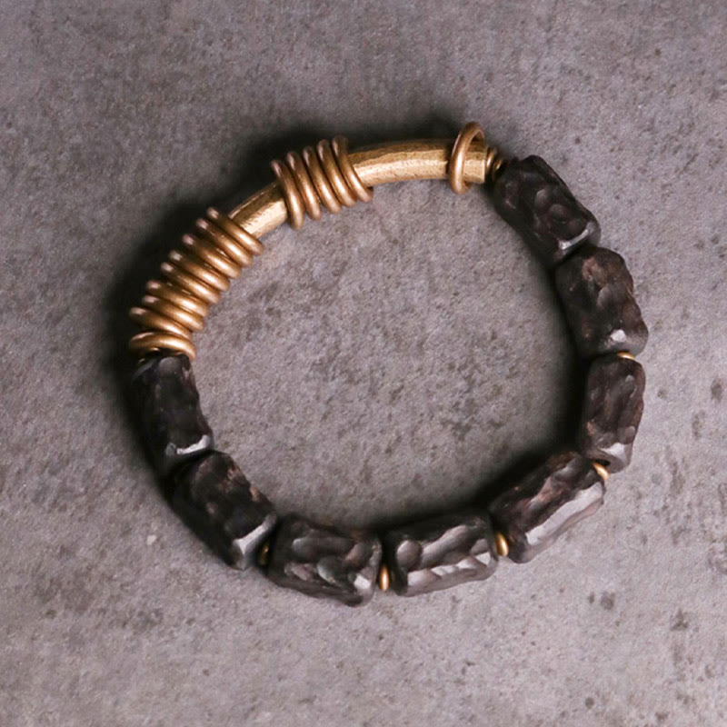 Wear FengShui Ebony Wood Copper Brass Circular Ring Peace Bracelet