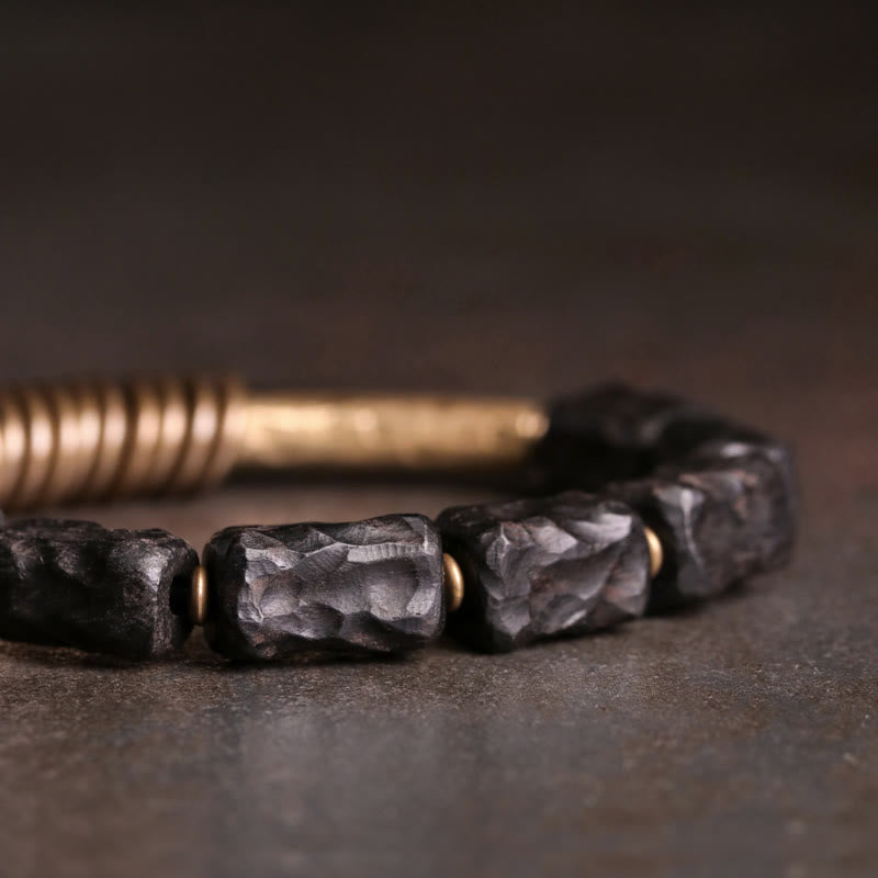 Wear FengShui Ebony Wood Copper Brass Circular Ring Peace Bracelet