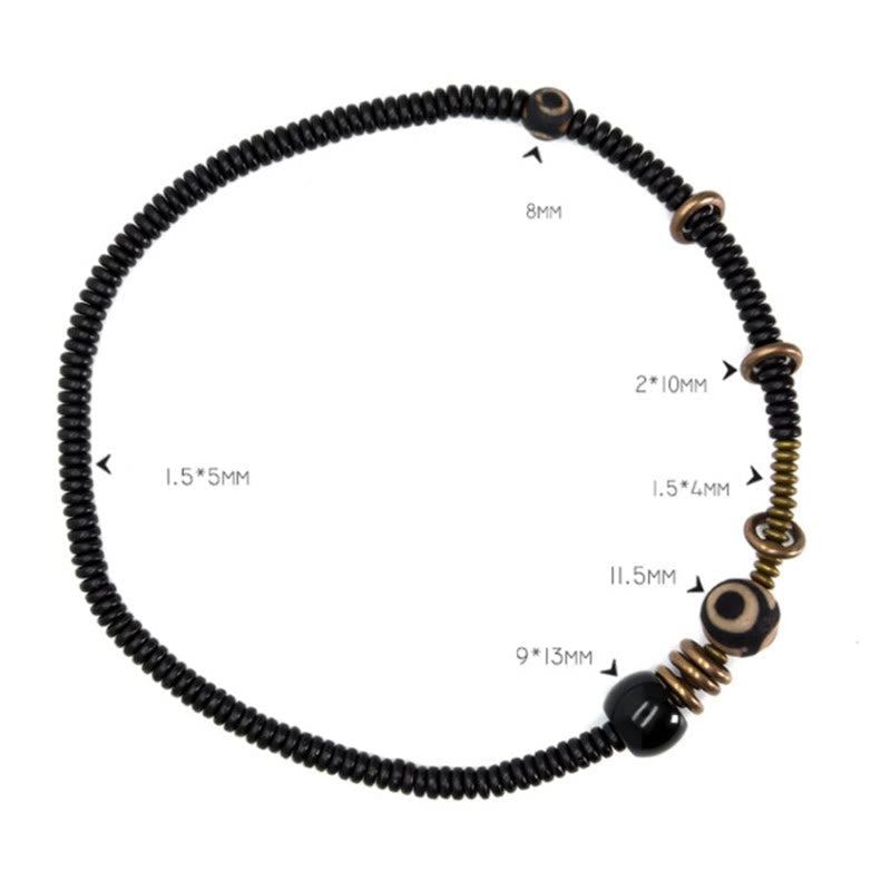 Wear FengShui Ebony Wood Green Sandalwood Copper Brass Dzi Bead Black Onyx Calm Double Wrap Bracelet
