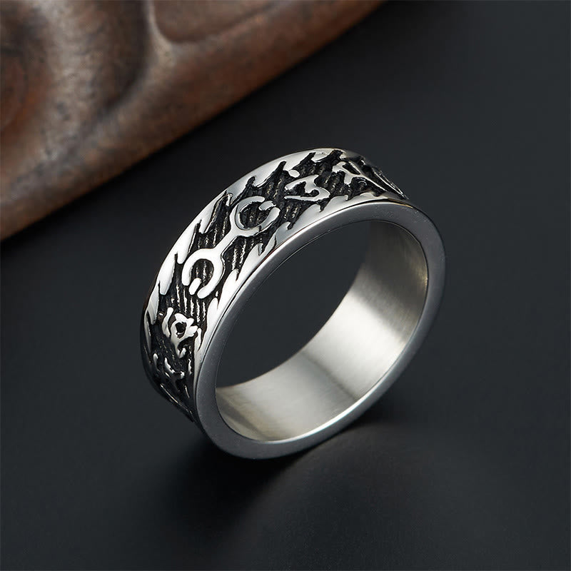 Wear FengShui Six True Words Om Mani Padme Hum Swastika Titanium Steel Peace Ring