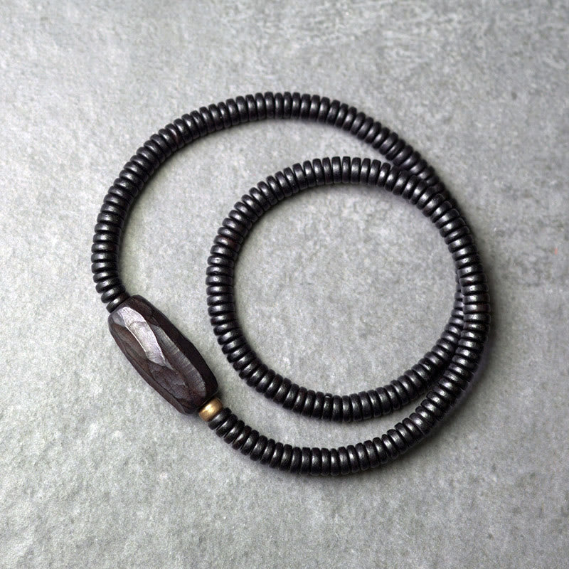Wear FengShui Ebony Wood Copper Brass Balance Triple Wrap Bracelet