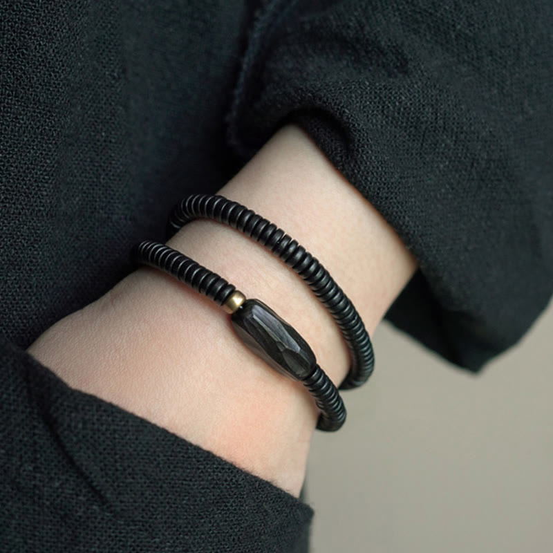 Wear FengShui Ebony Wood Copper Brass Balance Triple Wrap Bracelet