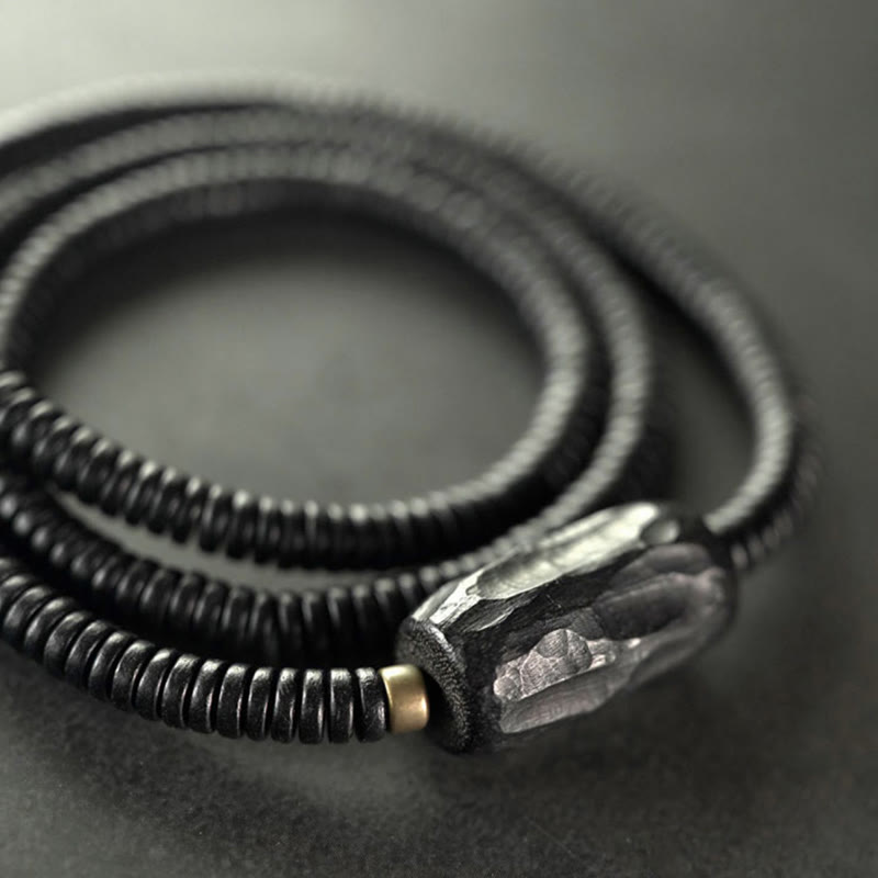 Wear FengShui Ebony Wood Copper Brass Balance Triple Wrap Bracelet