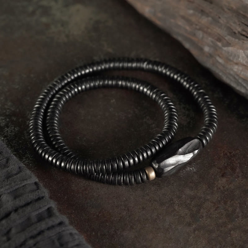Wear FengShui Ebony Wood Copper Brass Balance Triple Wrap Bracelet