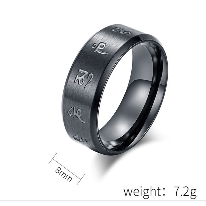 Wear FengShui Black Jambhala Mantra Titanium Steel Balance Ring