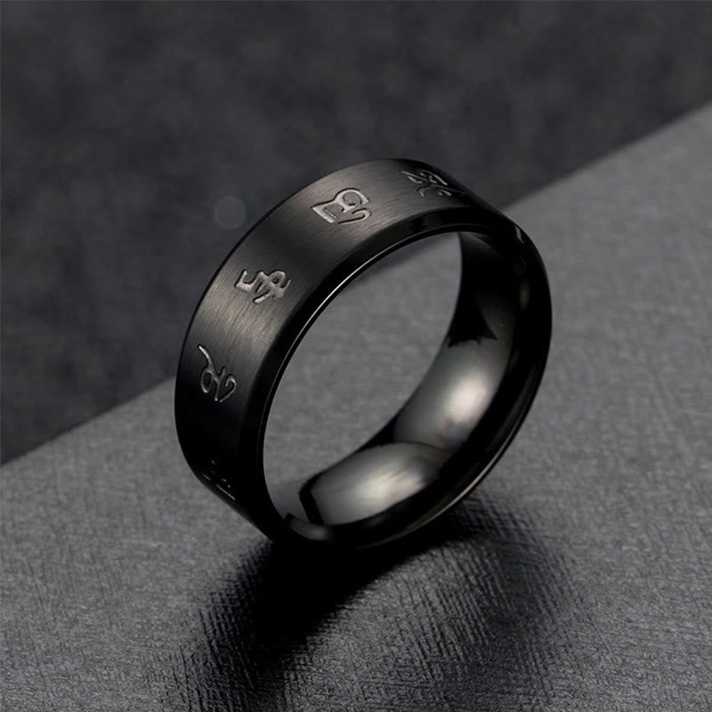 Wear FengShui Black Jambhala Mantra Titanium Steel Balance Ring