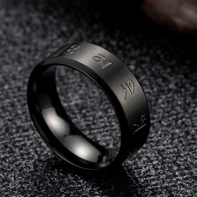 Wear FengShui Black Jambhala Mantra Titanium Steel Balance Ring