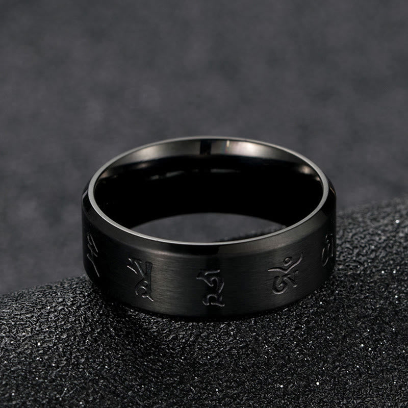 Wear FengShui Black Jambhala Mantra Titanium Steel Balance Ring