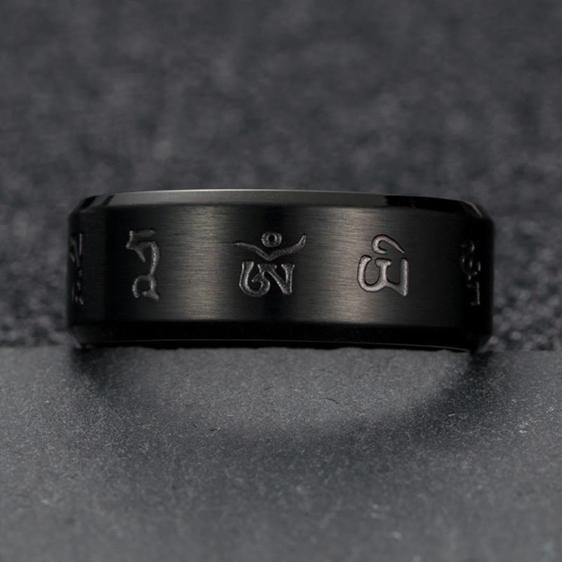 Wear FengShui Black Jambhala Mantra Titanium Steel Balance Ring
