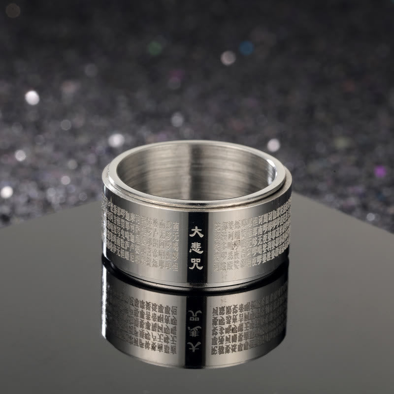 Wear FengShui Great Compassion Mantra Carved Titanium Steel Strengthen Rotatable Ring
