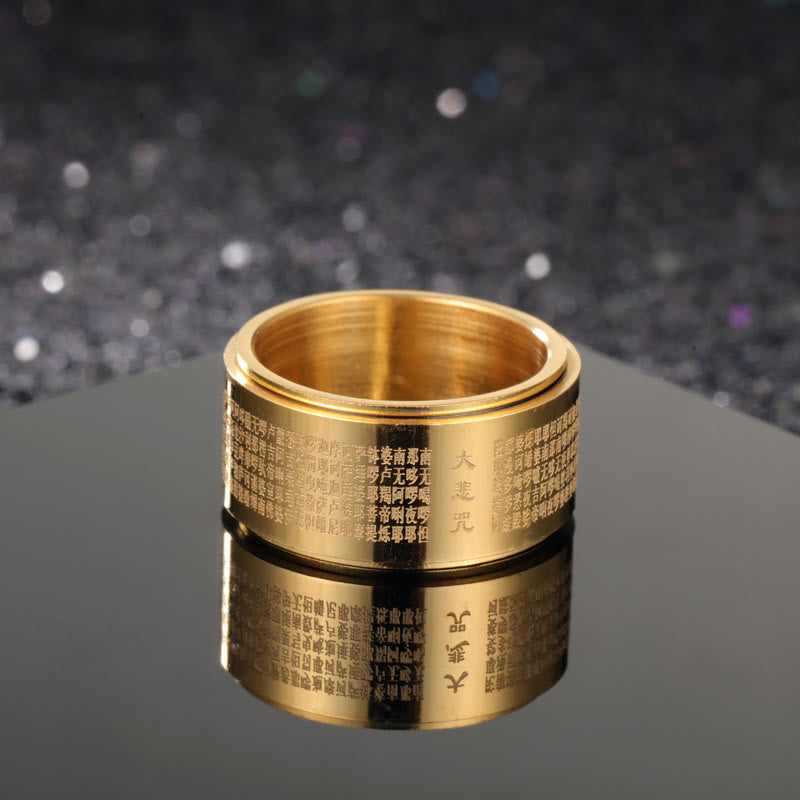 Wear FengShui Great Compassion Mantra Carved Titanium Steel Strengthen Rotatable Ring