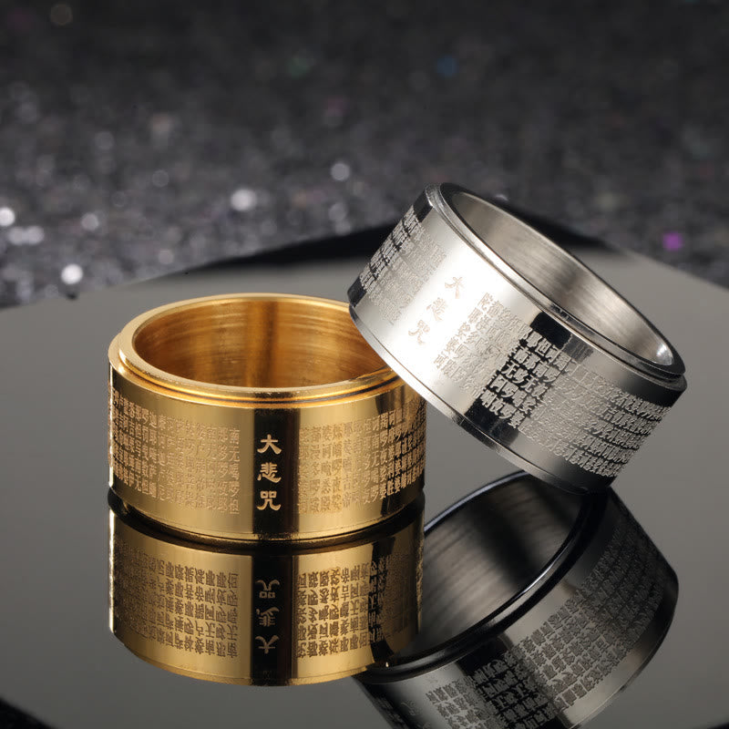Wear FengShui Great Compassion Mantra Carved Titanium Steel Strengthen Rotatable Ring