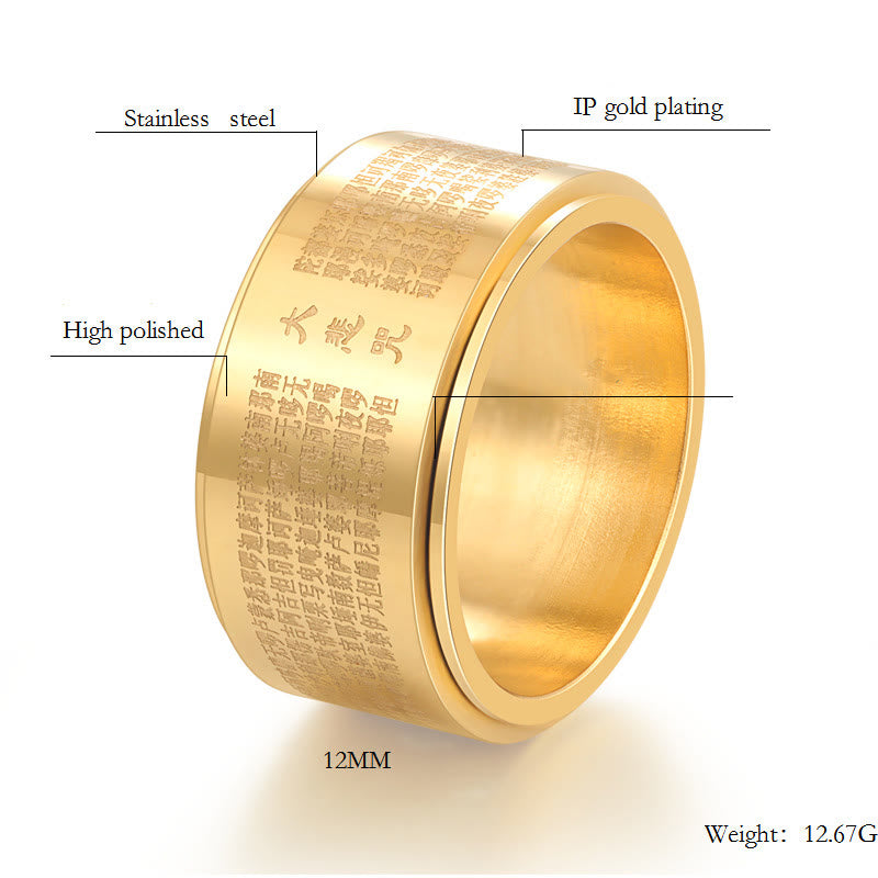 Wear FengShui Great Compassion Mantra Carved Titanium Steel Strengthen Rotatable Ring