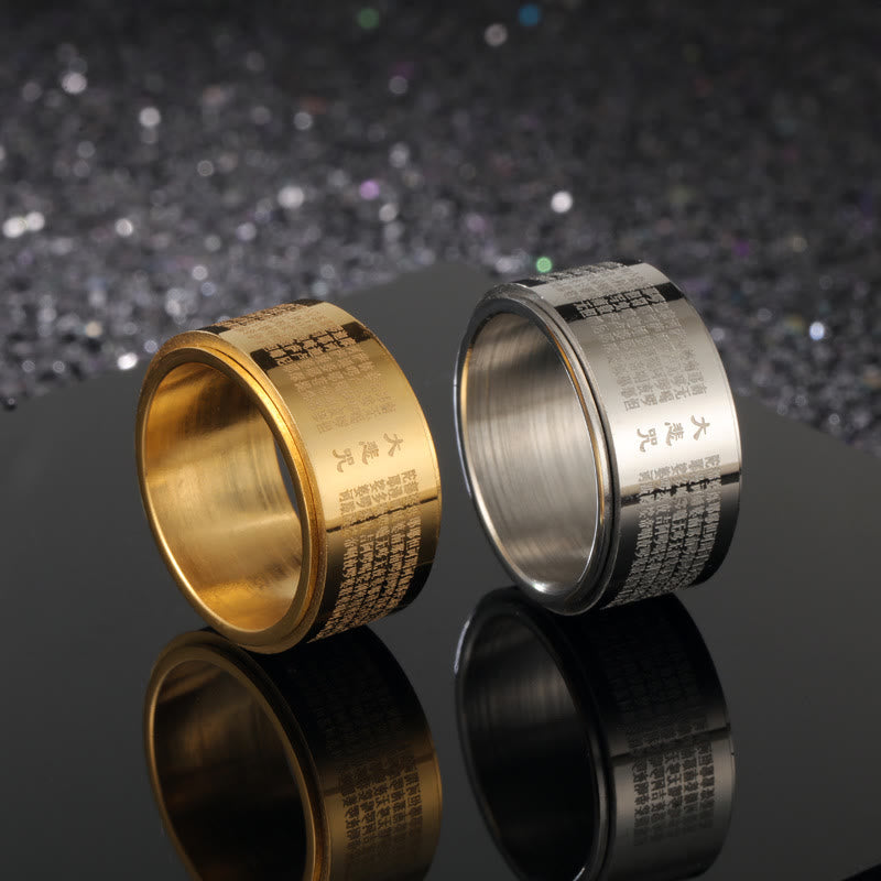 Wear FengShui Great Compassion Mantra Carved Titanium Steel Strengthen Rotatable Ring