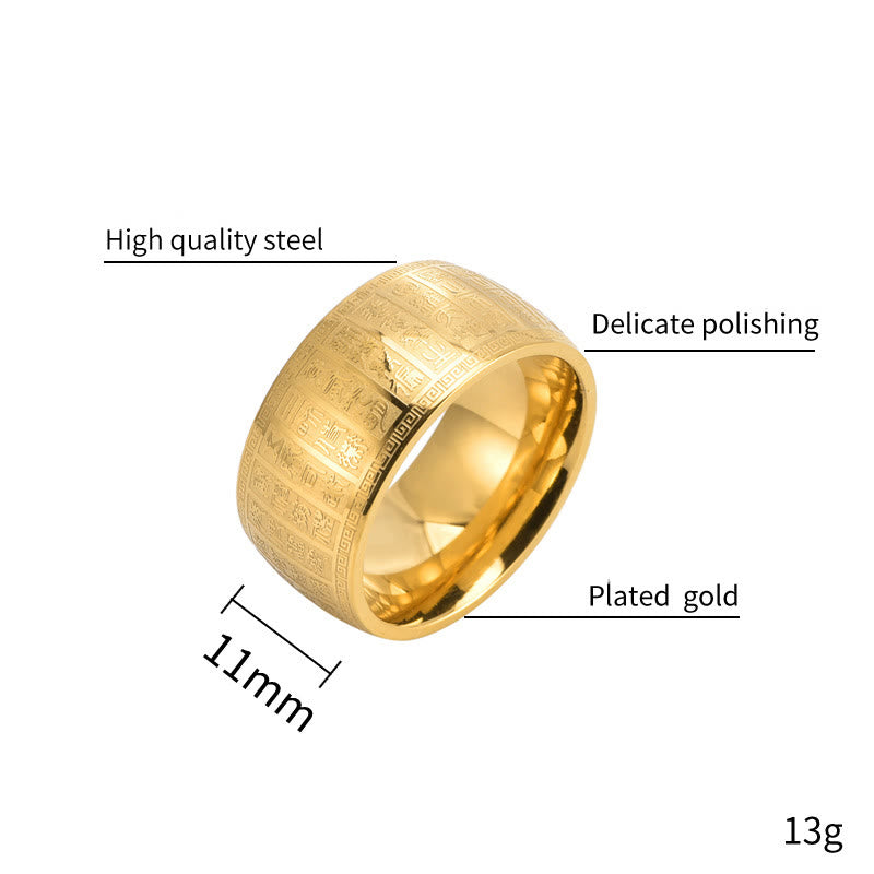 Wear FengShui Chinese Characters Engraved Pattern Titanium Steel Balance Ring