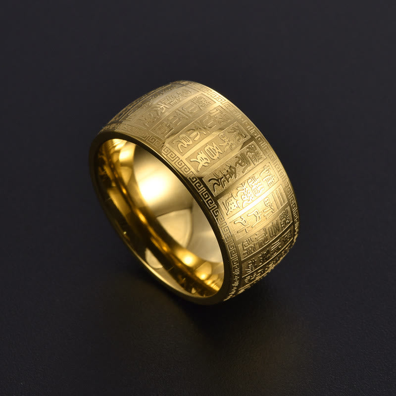 Wear FengShui Chinese Characters Engraved Pattern Titanium Steel Balance Ring