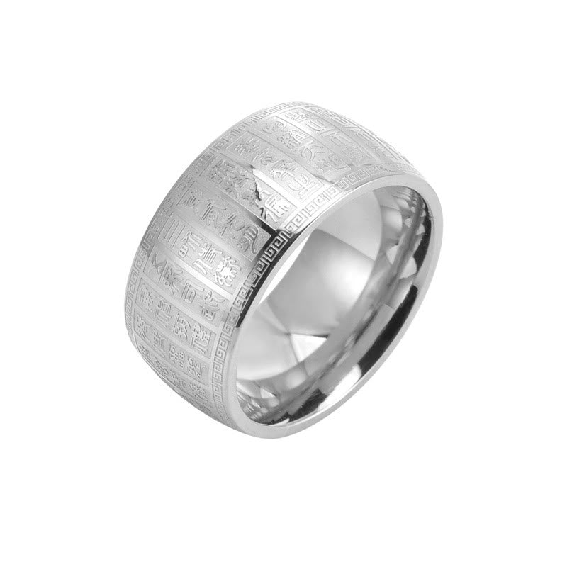 Wear FengShui Chinese Characters Engraved Pattern Titanium Steel Balance Ring