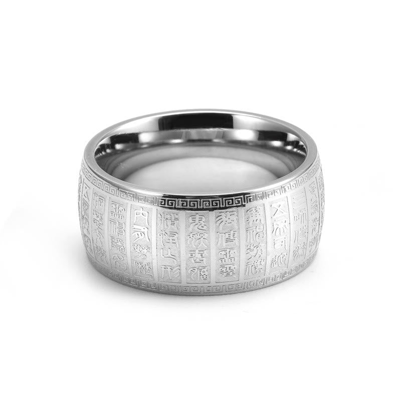Wear FengShui Chinese Characters Engraved Pattern Titanium Steel Balance Ring